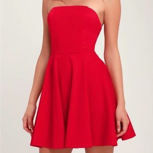 lulus Elegant Red Strapless Dress